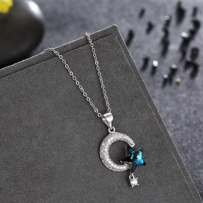 18.1in 4.2g Kalung Kristal Matahari Dan Bulan Hari Thanksgiving 14k 925 Kalung Perak