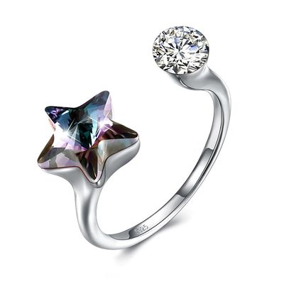 10x17mm 3.23g 925 Sterling Silver Rings Platinum Plated Star Diamond Ring SGS