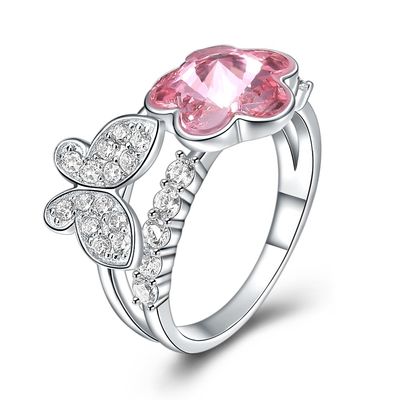 3g 1.1cm Sterling Silver Jewelry Rings 18k Gold Plating Cincin Kupu-kupu Merah Muda