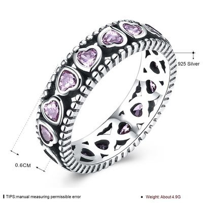 Temperamental Queen'S Crown Pink Heart Pave Cincin Berlian S925 Cincin Wanita Bertahtakan Berlian