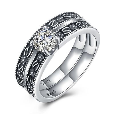 Kualitas Tinggi Klasik 925 Sterling Silver Diamond Studded Cluster Cincin Pernikahan Pertunangan Set