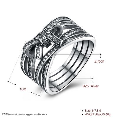 925 Sterling Silver Ikatan Simpul Jari Cincin Dengan Kristal Wanita Cincin Eropa Asli Perhiasan Hadiah