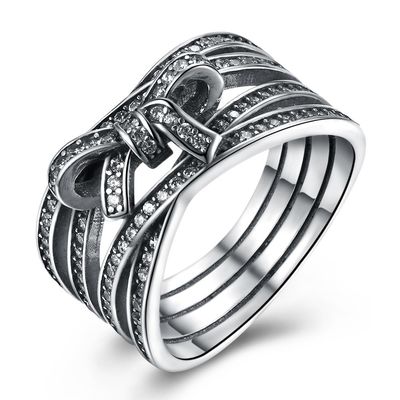 925 Sterling Silver Ikatan Simpul Jari Cincin Dengan Kristal Wanita Cincin Eropa Asli Perhiasan Hadiah