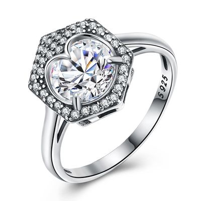 Perhiasan Mewah Cincin Pernikahan Pasangan S925 Perak Delapan Hati Delapan Panah Cincin Berlian Zirkon