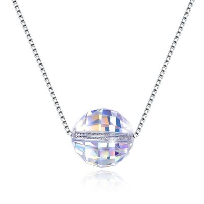 3.5g 17in Sterling Silver Perhiasan Kalung 8mm Bola Aurora Kristal Kalung Berlian