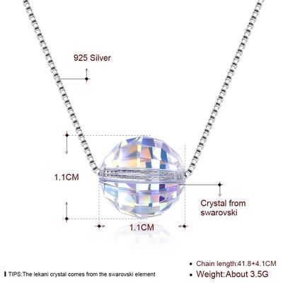 3.5g 17in Sterling Silver Perhiasan Kalung 8mm Bola Aurora Kristal Kalung Berlian
