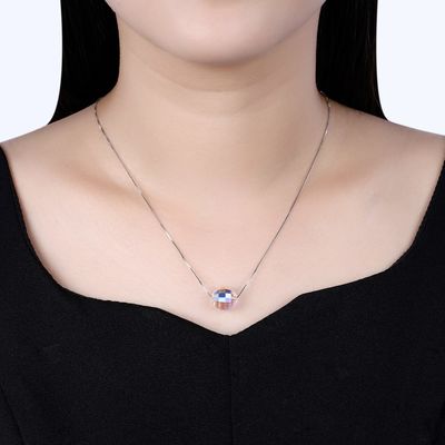 3.5g 17in Sterling Silver Perhiasan Kalung 8mm Bola Aurora Kristal Kalung Berlian