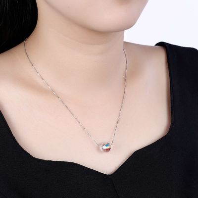 3.5g 17in Sterling Silver Perhiasan Kalung 8mm Bola Aurora Kristal Kalung Berlian