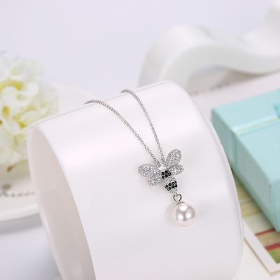 Fashion ODM Butterfly Crystal 0.27in Pearl 3.93g Sterling Silver Jewelry Necklaces