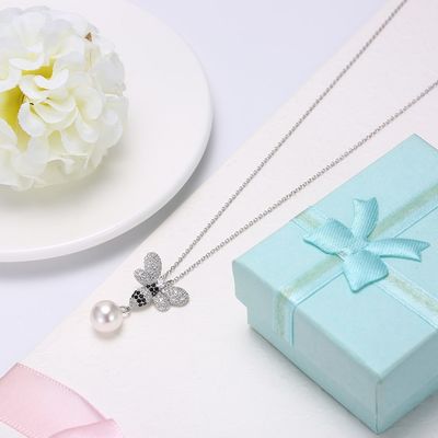 Fashion ODM Butterfly Crystal 0.27in Pearl 3.93g Sterling Silver Jewelry Necklaces
