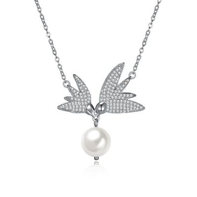 10mm Kupu-kupu Mutiara Air Tawar 14.7 '' 6.1g Rantai Sterling Silver Jewelry Necklaces