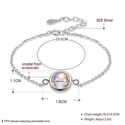 0.64ft 2.4g Sterling Silver Slider Gelang S925 Gelang Manik Bulat yang Dapat Disesuaikan