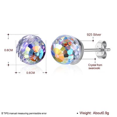 0.6X0.6 cm 0.9 Gram Sterling Silver Jewelry Earrings Birthstone Bola Stud Earring SGS