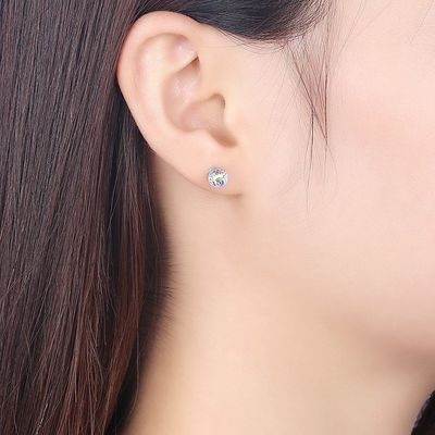 0.6X0.6 cm 0.9 Gram Sterling Silver Jewelry Earrings Birthstone Bola Stud Earring SGS