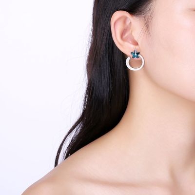 7.2g 2.6x2.1cm Star Hoop Earrings Hadiah 5A CZ Solid Silver Earrings