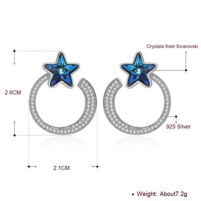 7.2g 2.6x2.1cm Star Hoop Earrings Hadiah 5A CZ Solid Silver Earrings