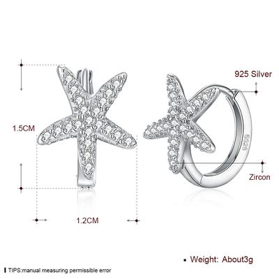 1x1 cm 1.32g Sterling Silver Jewelry Earrings 5A Starfish Cubic Zirconia Earring