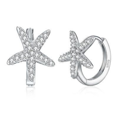 1x1 cm 1.32g Sterling Silver Jewelry Earrings 5A Starfish Cubic Zirconia Earring