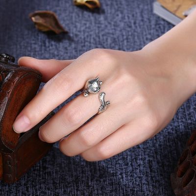 Adjustable 3D Alloy Animal Rings 925 Silver Sterling Pet Lover Gift Jewelry