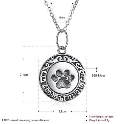 16in 0.9g Paw Print Necklace Lovely 3A CZ 925 Silver Necklace