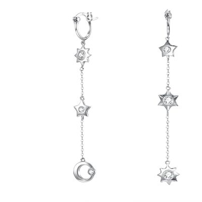 1.75g ​​3.7in Sterling Silver Jewelry Earrings Moon Star Alloy Drop Earrings SGS