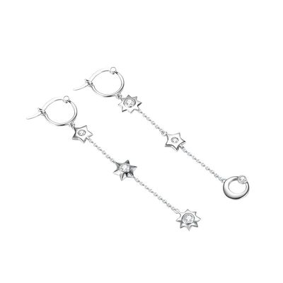 1.75g ​​3.7in Sterling Silver Jewelry Earrings Moon Star Alloy Drop Earrings SGS