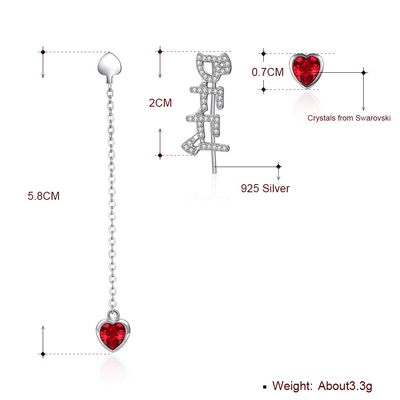 0.58m 3.3g Sterling Silver Heart Earrings Zircon Long Drop Chain Earrings ODM