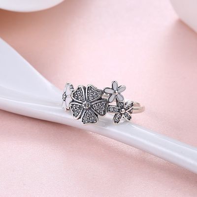 Rose Cincin Sterling Silver Rose Bunga Jantung Cincin Adjustable Terbuka Cincin Cinta Perhiasan Band Janji Cincin Hadiah Untuk Wanita
