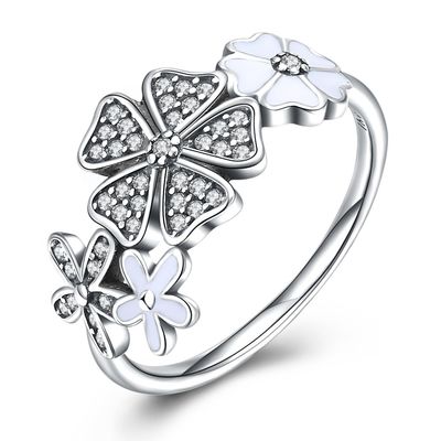 Rose Cincin Sterling Silver Rose Bunga Jantung Cincin Adjustable Terbuka Cincin Cinta Perhiasan Band Janji Cincin Hadiah Untuk Wanita
