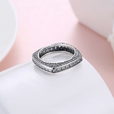 Mulia 925 Cincin Perak-Persegi Kubik Zirkon Hias-Cincin Klasik Fashion Perhiasan Perak