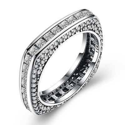 Mulia 925 Cincin Perak-Persegi Kubik Zirkon Hias-Cincin Klasik Fashion Perhiasan Perak