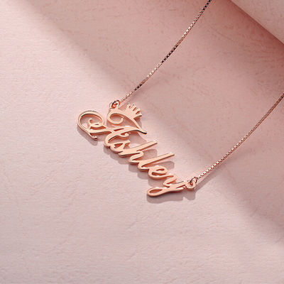 0.07oz 1.8ft Kalung Perak Kustom OEM unisex Rose Gold Crown Necklace