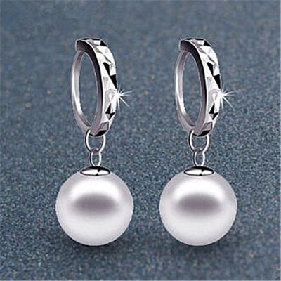 Vintage Pearl Platinum Plated Custom Hoop Earrings Geometris Untuk Wanita