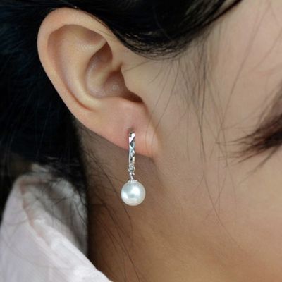 Vintage Pearl Platinum Plated Custom Hoop Earrings Geometris Untuk Wanita
