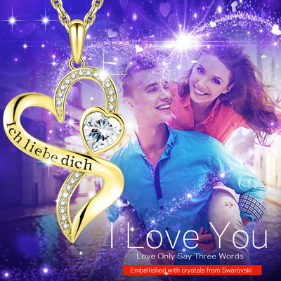 18in 0.29oz Kalung Berbentuk Hati Ganda Emas Cinta Tak Berujung Dengan Kristal Austrian crystal Putih