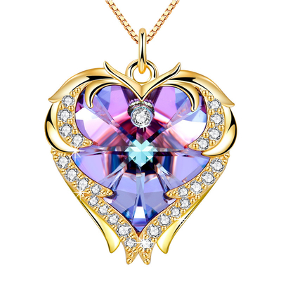 18 Inch 8.2 Austrian crystal Kalung Hati Besar Kalung Kristal Mawar Emas Warna-warni Kristal Wanita Kalung Emas