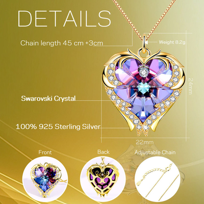 18 Inch 8.2 Austrian crystal Kalung Hati Besar Kalung Kristal Mawar Emas Warna-warni Kristal Wanita Kalung Emas