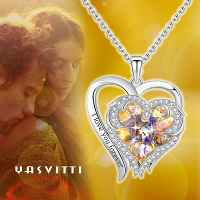 0.79x0.98in Sterling Silver Kalung Hati Ganda Austrian crystal Kristal Kuning