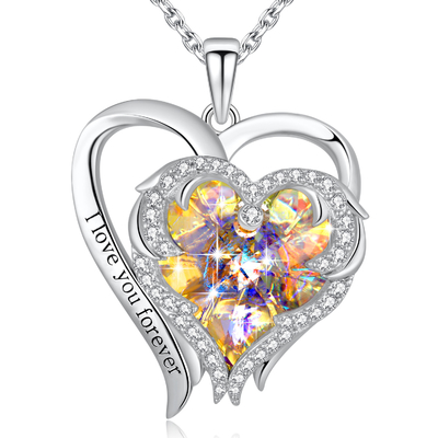 0.79x0.98in Sterling Silver Kalung Hati Ganda Austrian crystal Kristal Kuning