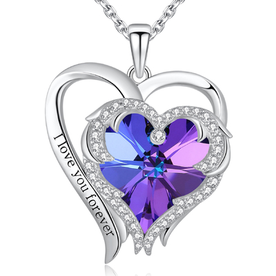 Hypoallergenic 925 Sterling Silver Heart Pendant Kalung Austrian crystal Purple Crystal