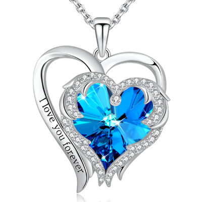 0.79x0.98in Double Heart Cross Kalung Austrian crystal Blue Crystal 925 Sterling Silver