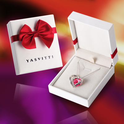 Kalung Liontin Hati Sterling Silver Bebas Timbal 1.18x0.98in Austrian crystal Pink Crystal