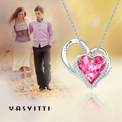 Kalung Liontin Hati Sterling Silver Bebas Timbal 1.18x0.98in Austrian crystal Pink Crystal
