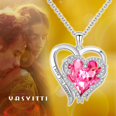 1.18x0.98in Double Heart Shape Pendant Perak Disepuh Dengan Kristal Austrian crystal