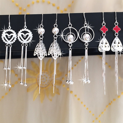 990 Sterling Silver Jewelry Earrings 7.1cm 0.19oz Long Rumbai Drop Earrings