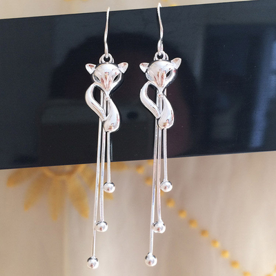 990 Sterling Silver Jewelry Earrings 7.1cm 0.19oz Long Rumbai Drop Earrings